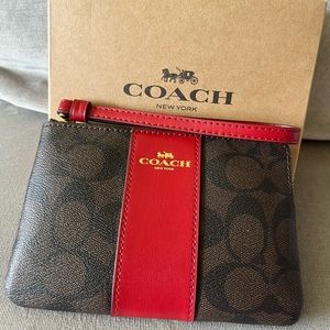 Classic Coach Monogram Wristlet with Red Accents